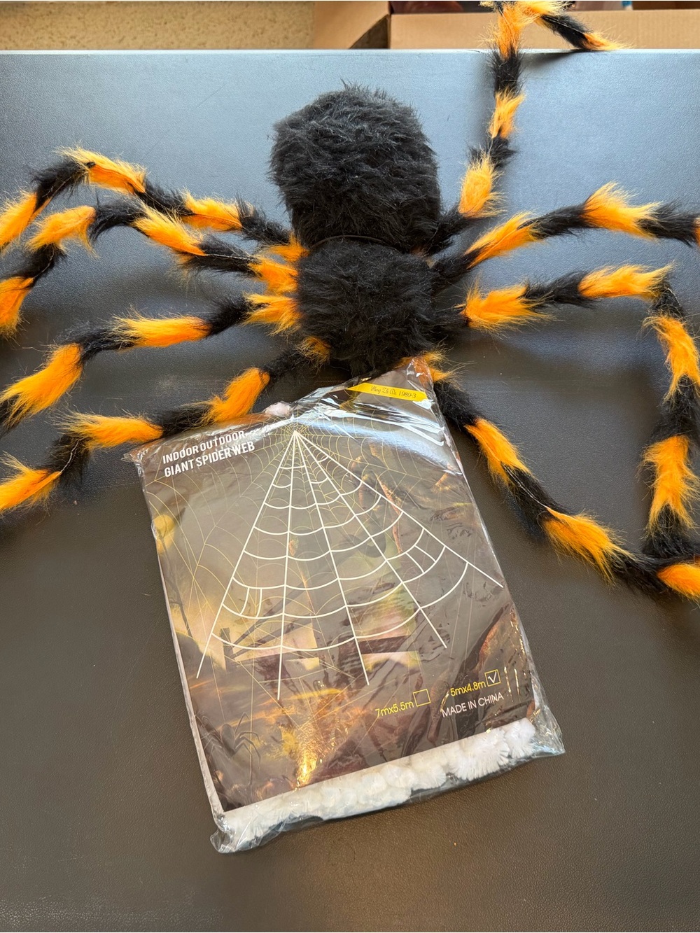 Fuzzy Black and Orange Giant Spider Decoration - Halloween Accent